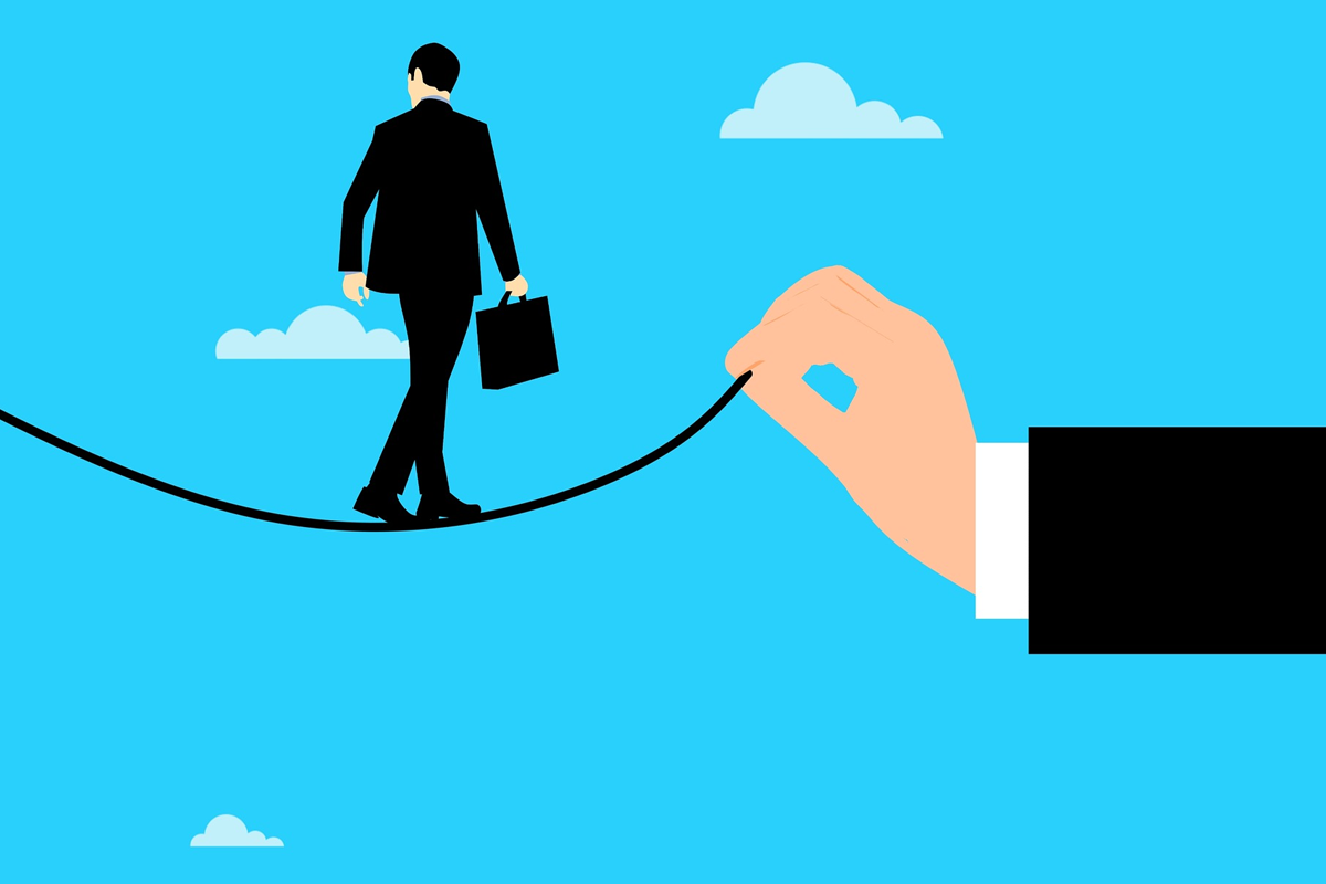 Illustration business man on tight rope with briefcase