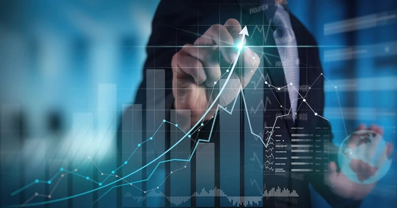 A digital forecast graph demonstrating a positive growth curve
